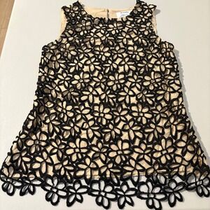 Neiman‎ Marcus Lela Rose Sleeveless Floral Lace Overlay Top - S Small